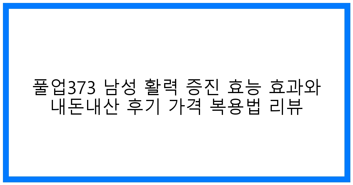 놀라운 변화! 풀업373 남성 활력 증진 솔직 후기 & 가격 복용법 완벽 분석
